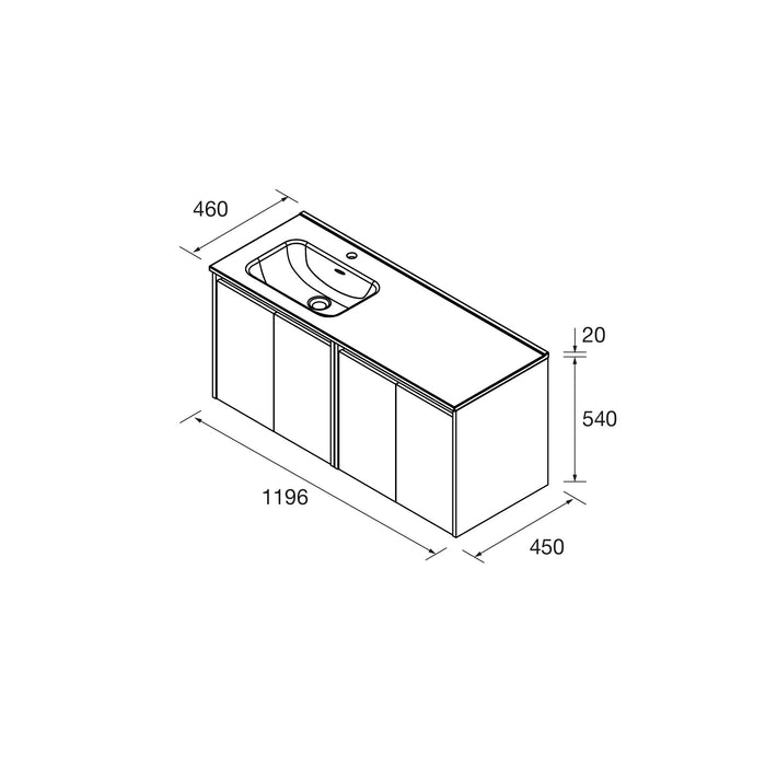 SALGAR 118844 NOJA Mueble+Lavabo+Espejo 4 Puertas 120 cm Color Natural Encimera Derecha