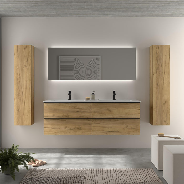SALGAR 116077 NABUA Mueble de Baño 2 pozas Solid Surface 160cm Roble
