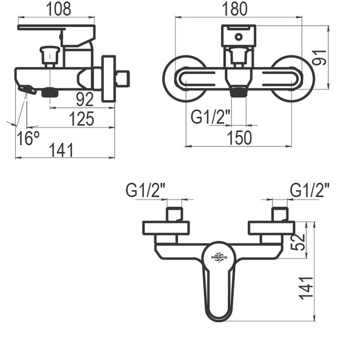 PRESTO 2151516 Zip Plus 2.0 grupo baño-ducha Negro