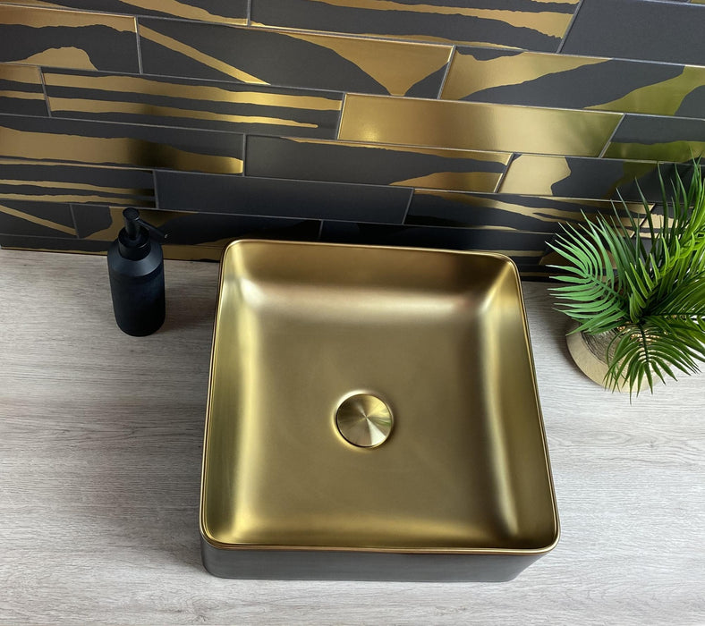 DUNE 188725 SAVANNAH BLACK&GOLD Sink Above Counter 36.5X36.5X13