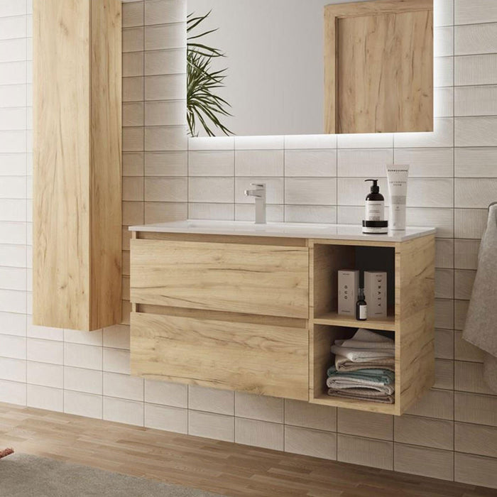 SALGAR BEQUIA Mueble de Baño con Lavabo 2 Cajones 2 Huecos Roble África Derecha