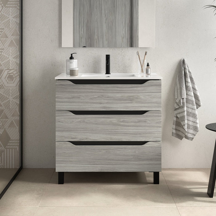 BATHME TRIO Mueble de Baño con Lavabo 3 Cajones Color Roble Estela