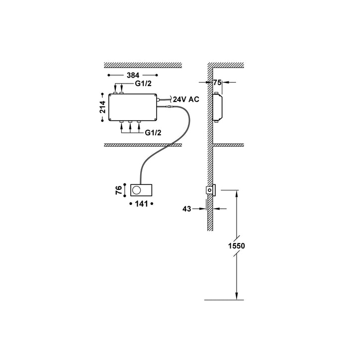 TRES 49288398 SHOWER TECHNOLOGY Control Termostático Electrónico Empotrado De 3 Vías Shower Technology Blue Edition Color Negro