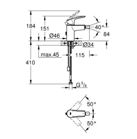 GROHE 32 927 003	EUROSMART Grifo Monomando Bidé con Cadenilla Cromo