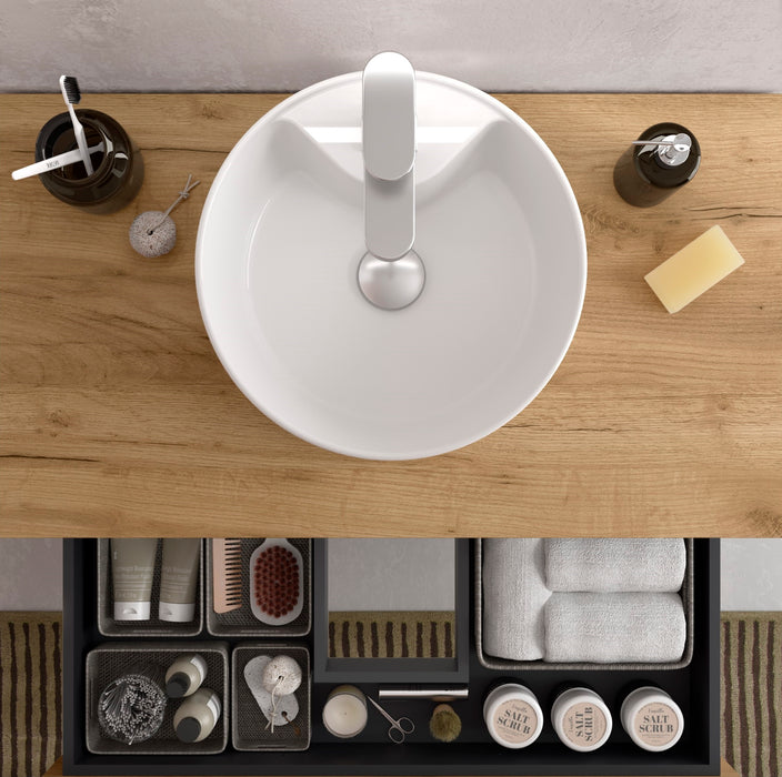 SALGAR BEQUIA Mueble de Baño con Lavabo de Posar y Encimera 2 Cajones 2 Huecos Azul Mate Roble