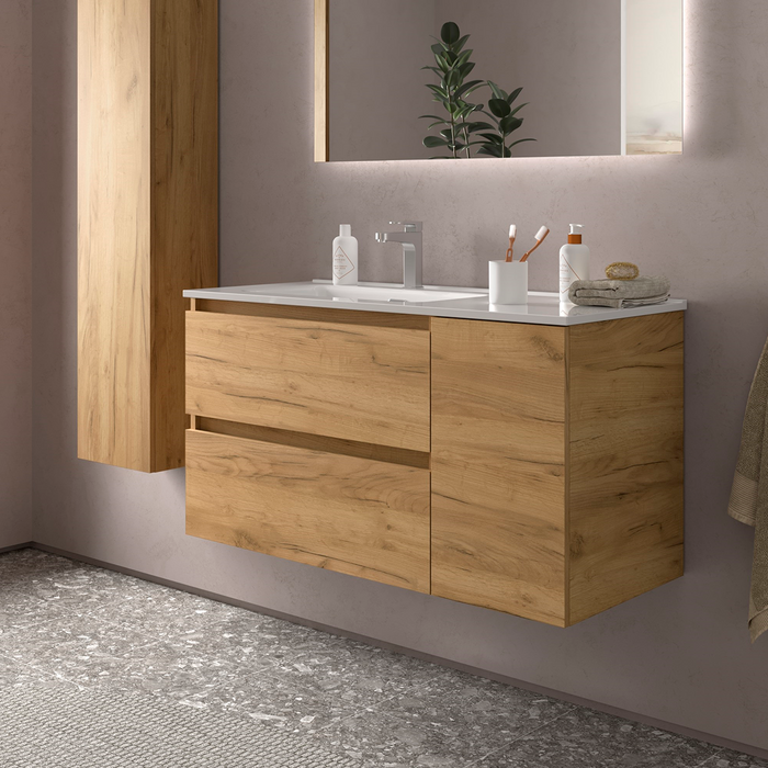 SALGAR BEQUIA Bathroom Furniture with Sink 2 Drawers 1 Right Door Roble África