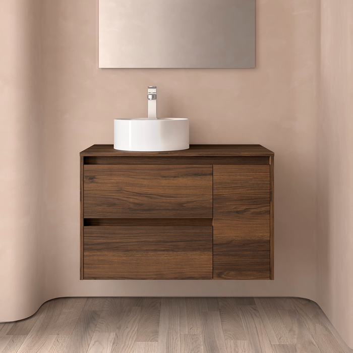 SALGAR NOJA 910 Mueble de Baño con Tapa Encimera 2 Cajones 1 Puerta Derecha Color Nogal Maya