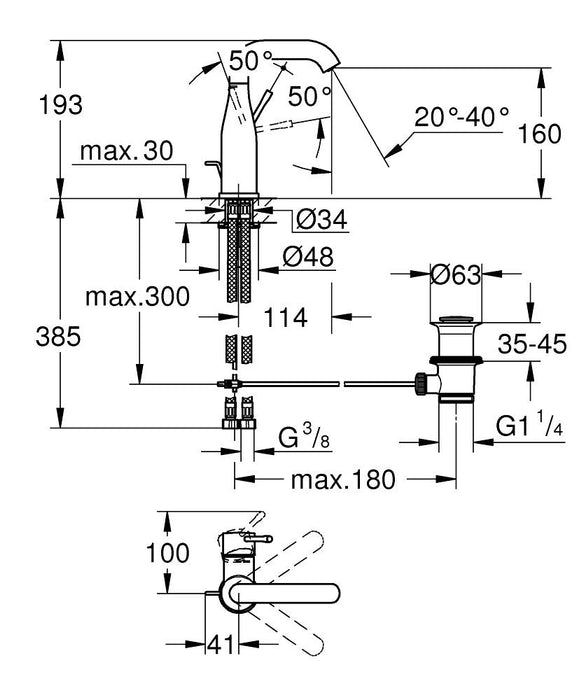 GROHE 24 173 AL1 ESSENCE Monomando Lavabo Tamaño M Grafito Cepillado