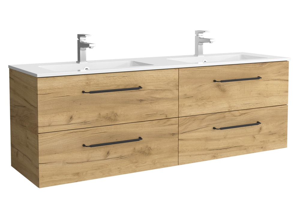 SALGAR 116079 MORAI Mueble de Baño 2 pozas Solid Surface 160cm Roble