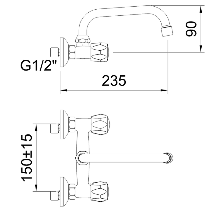 CLEVER 96089 WITH2 GUAYAMA Two-Handle Wall-Mounted Sink Faucet