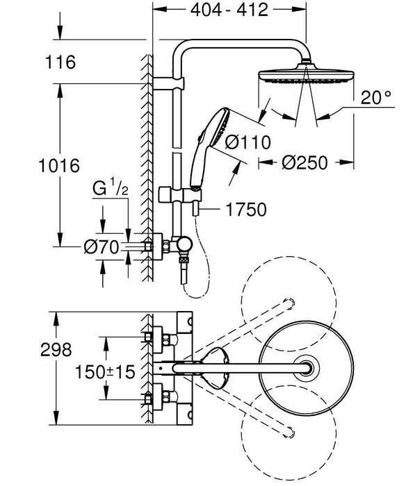 GROHE 26 670 001 TEMPESTA SYSTEM 250 Columna Ducha Termostática Cromo