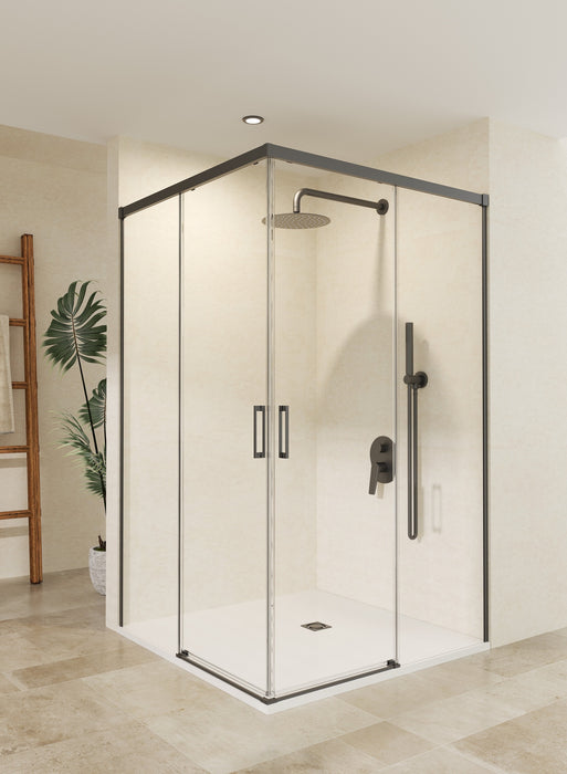 SB_X STYLO Mampara Ducha Cuadrada Black Gun Metal Transparente