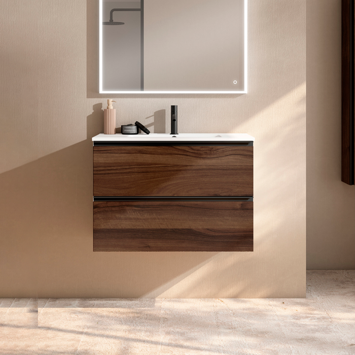 VISOBATH GRANADA Bathroom Cabinet with Wall Hung Sink 2 Drawers Color Valenti Black Handle