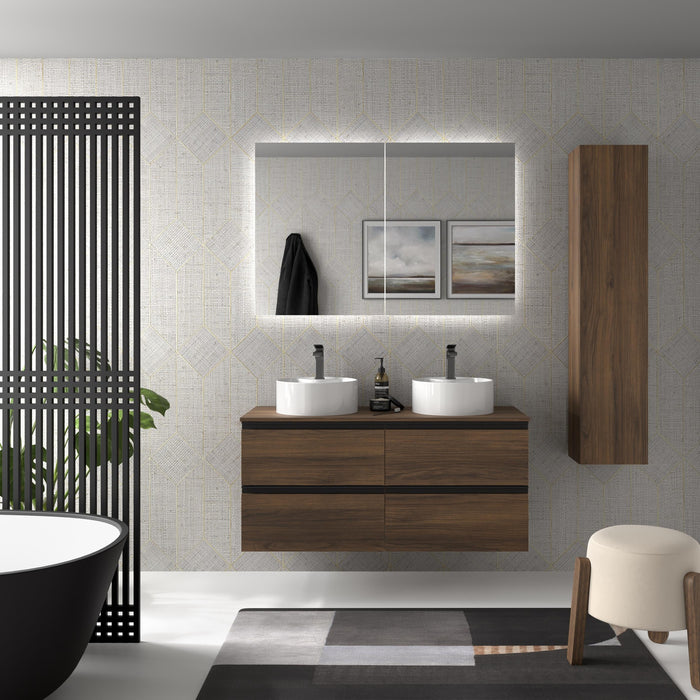 SALGAR 115957 BEQUIA METAL Mueble de Baño 2 pozas Porcelana 120cm Nogal