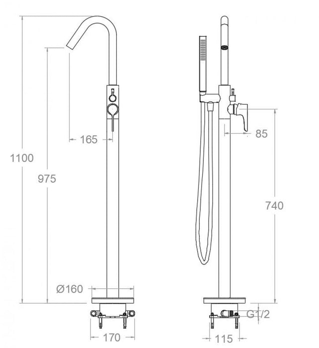 RAMONSOLER 918503DOC ADAGIO Grifo Monomando de Columna para Baño-Ducha Con Equipo de Ducha Oro Cepillado