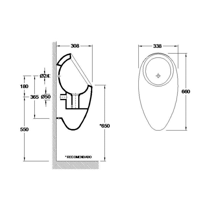 VALADARES 39530002 EGG Urinal Rear Feeding White