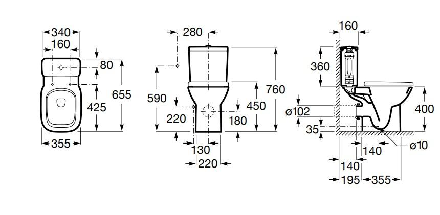 ROCA A342998000 DEBBA SQUARE Taza Salida Vertical