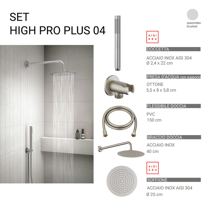 GEDY GYHP1010400 HIGH PRO PLUS 04 Kit de ducha redondo 5 piezas cepillado