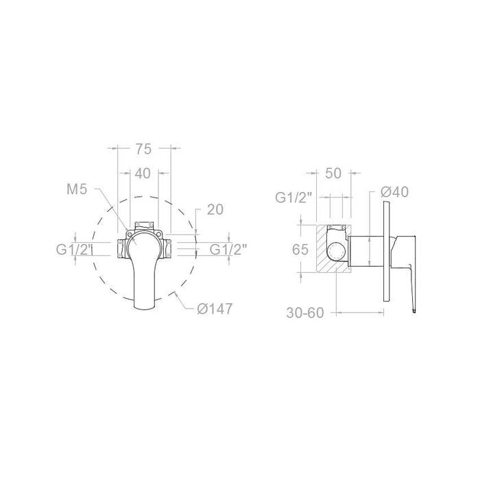 RAMONSOLER 181801S TITANIUM Empotrado Ducha 1 Vía Cromo