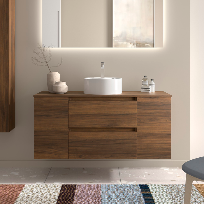 SALGAR 110545 BEQUIA Mueble de Baño con Lavabo de Posar y Encimera 120 cm 2 Cajones 2 Puertas Nogal Maya