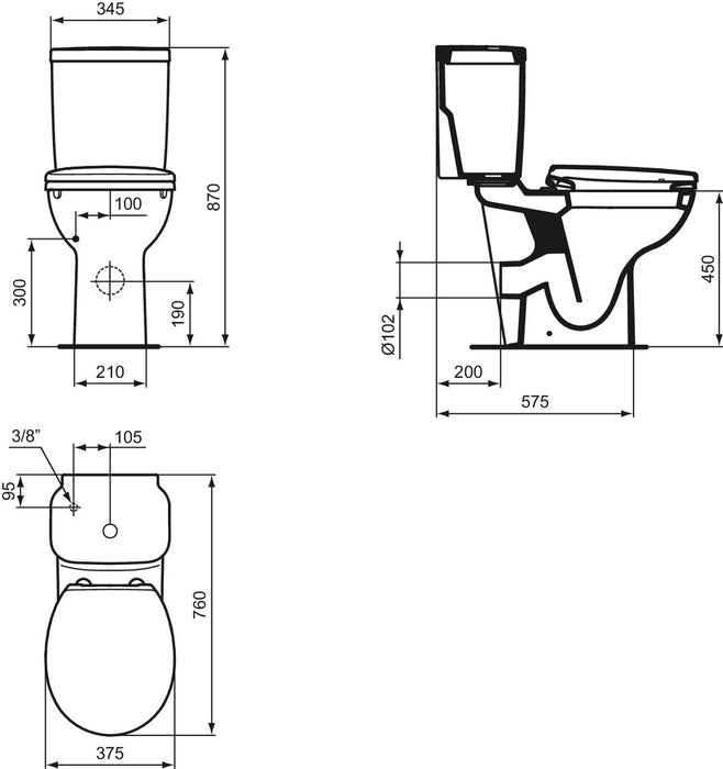 IDEAL STANDARD S310801 C21 Side Feed Tank White