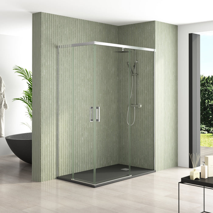 BATHME NIXON Rectangular Shower Screen 2 Fixed + 2 Sliding Chrome