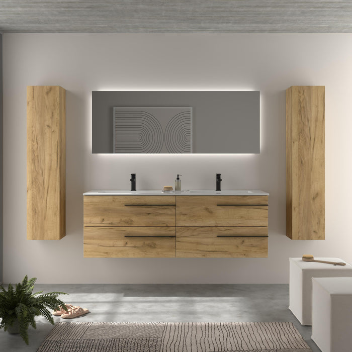 SALGAR 116084 YARA Mueble de Baño 2 pozas Solid Surface 160cm Roble