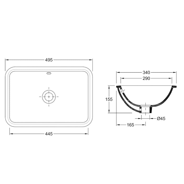 VALADARES 18775002C TANGER Tamaño S Lavabo Bajo Encastre 49.5 cm