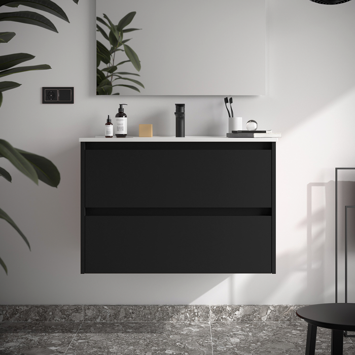 SALGAR NOJA Mueble de Baño con Lavabo 2 Cajones Color Negro Mate
