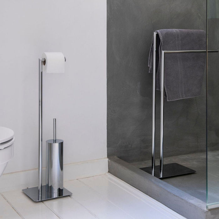 ANDREA HOUSE BA7706 Chrome Shine Standing Toilet Paper Holder and Brush Holder
