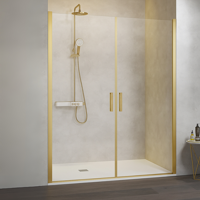 KASSANDRA NARDI Shower Screen Front 2 Hinged Doors Brushed Gold Transparent