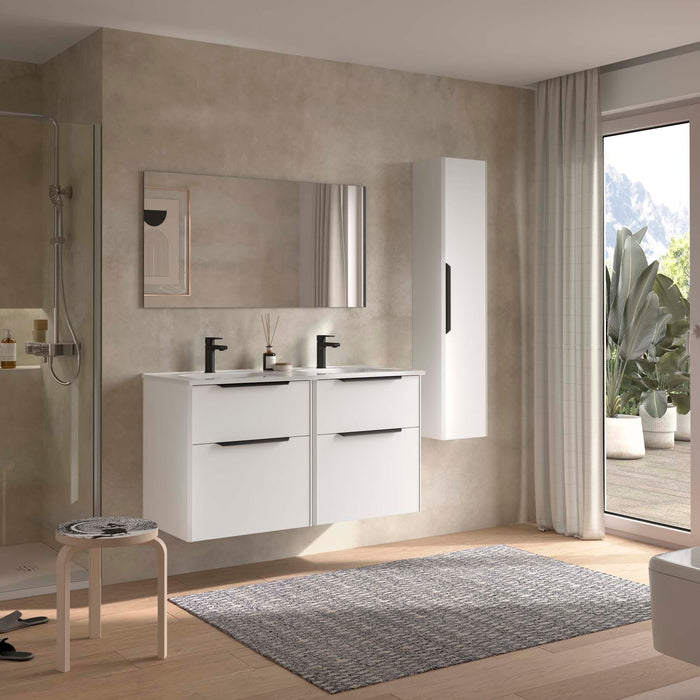 SALGAR 119862 LUVA Mueble+Lavabo+Espejo 120 Blanco Satinado Tirador Negro