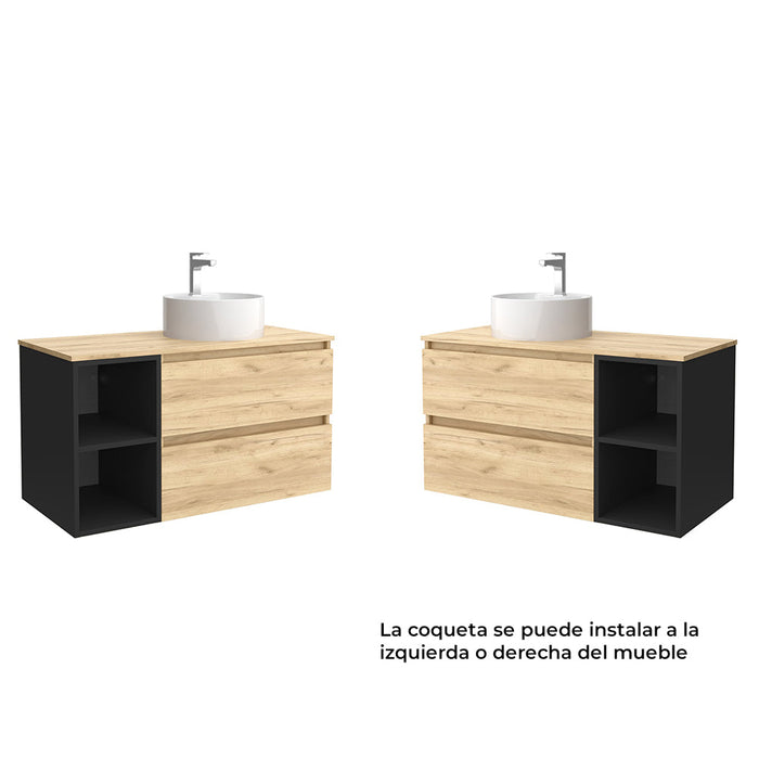 SALGAR BEQUIA Mueble de Baño con Lavabo de Posar y Encimera 2 Cajones 2 Huecos Roble África Negro