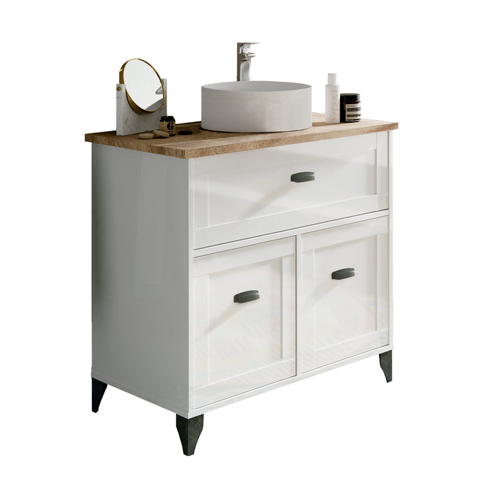 MUEBLES PITARCH Mueble de Lavabo Toscana Blanco/Roble Cambrian