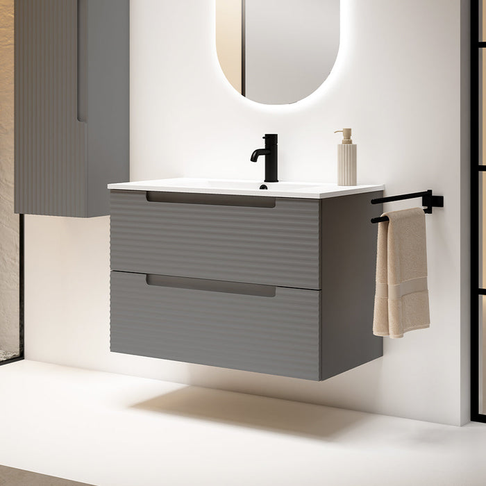 VISOBATH KYOTO Mueble de Baño con Lavabo 2 Cajones Suspendido Color Gris Ceniza