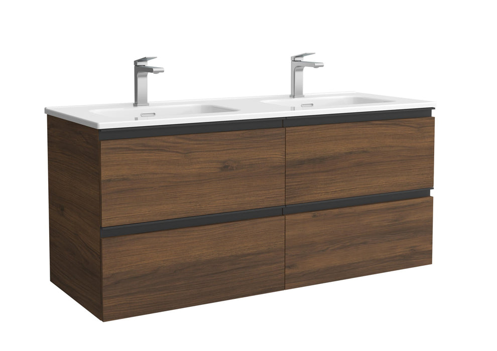 SALGAR 115927 BEQUIA METAL Mueble de Baño 2 pozas Porcelana 120cm Nogal