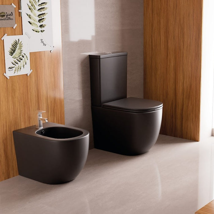 AQUORE 387040 GÉNOVA Pack Inodoro BTW Compacto Negro mate