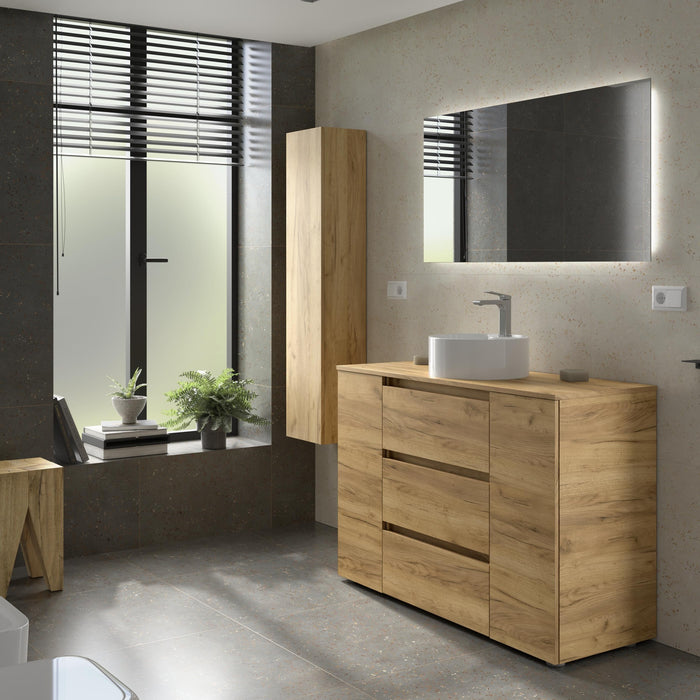 SALGAR BEQUIA PLUS Mueble 3C Lavabo sobre encimera 120 cm Roble