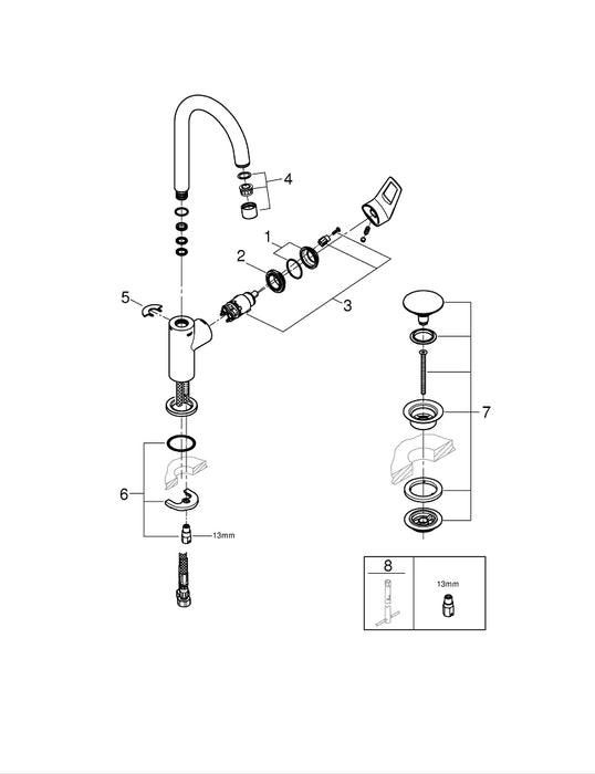 GROHE 36 445 DA0 ESSENCE E Mezclador de lavabo electrónico 1/2" tamaño M con mezclador y limitador ajustable de temperatura cobr