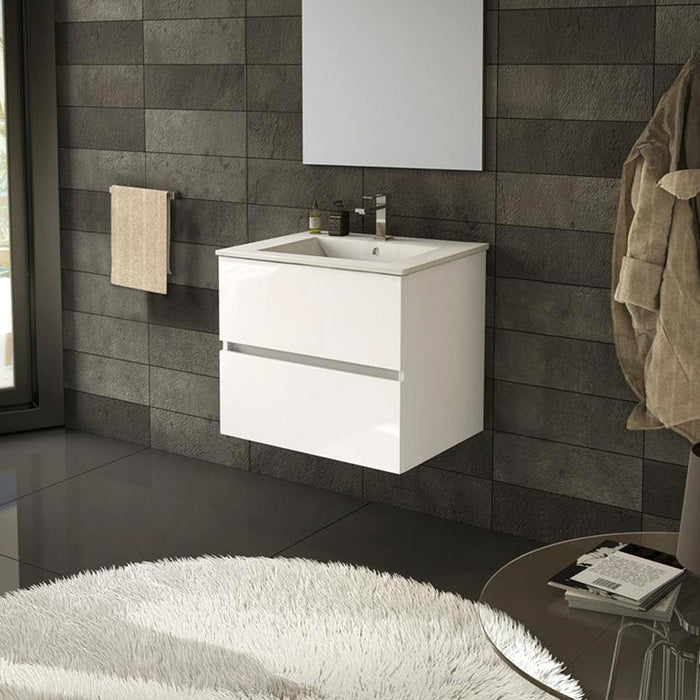 AQUORE SEVILLA Bathroom Cabinet with Wall Hung Sink 2 Drawers Glossy White Color