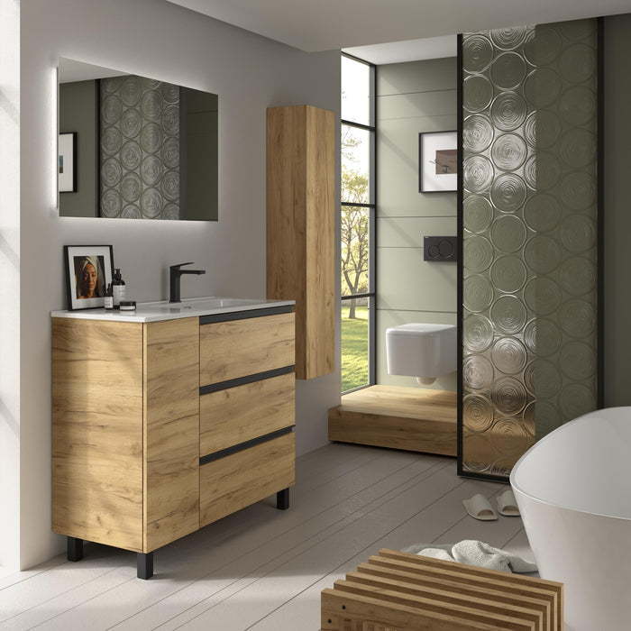 SALGAR 117554 BEQUIA PLUS METAL Mueble de Baño 1 poza Porcelana 110cm Roble