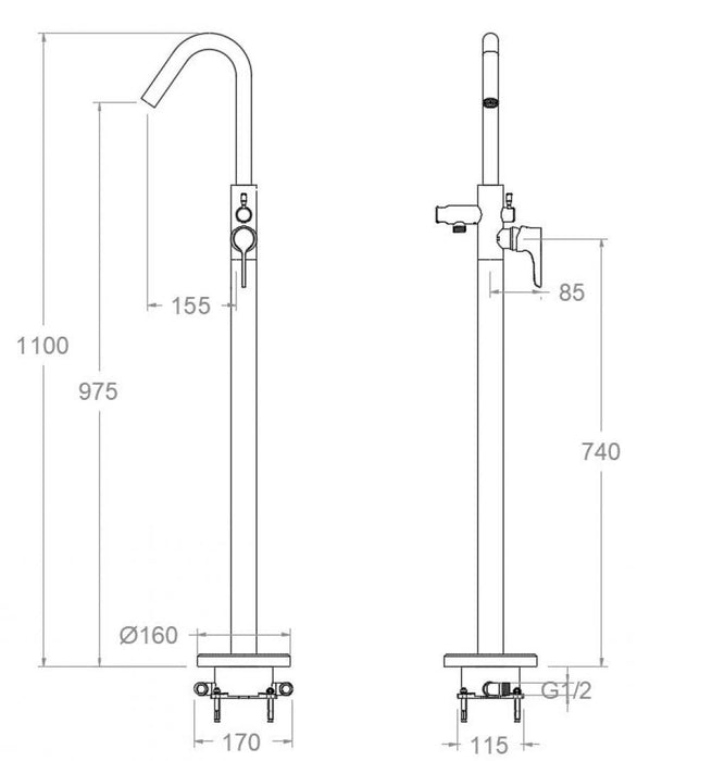 RAMONSOLER 918503S ADAGIO Grifo Monomando de Columna para Baño-Ducha Sin Equipo de Ducha Cromo