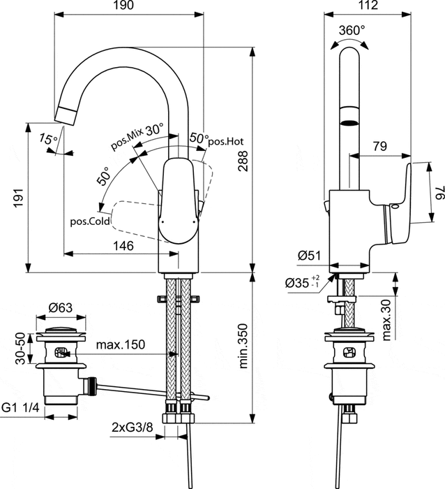 IDEAL STANDARD B1716AA CERAFLEX Grifo Monomando Lavabo Caño Alto
