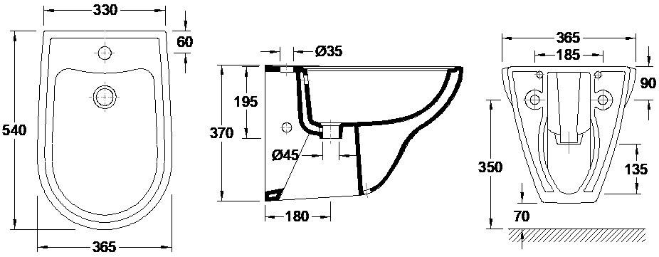 VALADARES 13401002K OCEANUS Bidé Suspendido