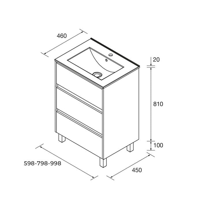 SALGAR NOJA Mueble de Baño con Lavabo 3 Cajones Color Nogal Maya