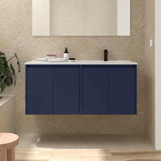 SALGAR 118774 NOJA Mueble+Lavabo 4 Puertas 120 cm Color Azul Satinado Con Encimera Izquierda