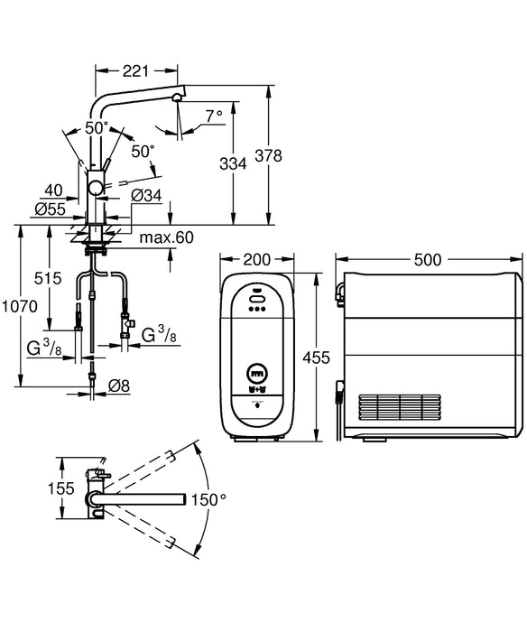 GROHE 31 454 DL1 BLUE Home Starter Kit Caño En L Cobre Cepillado
