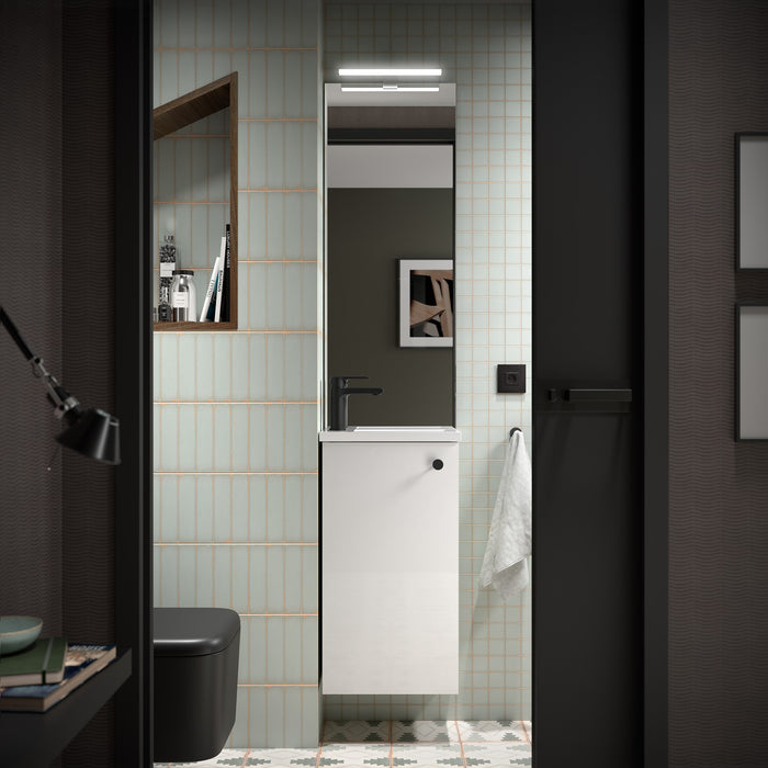 SALGAR 99146 MARVILLE Complete Set Mini Bathroom Cabinet with Sink 1 Door Glossy White Color