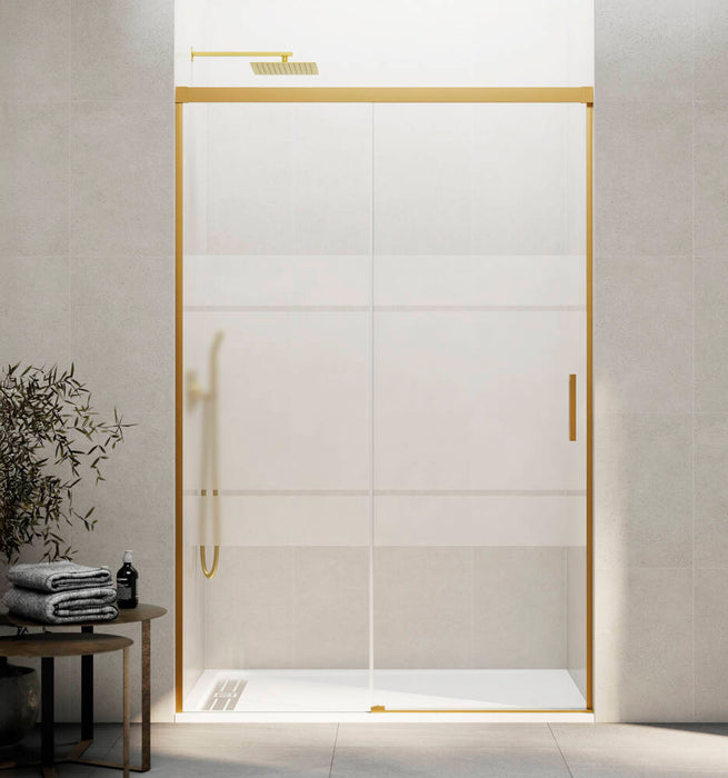 GME BASIC Mampara Frontal Ducha Corredera 1F+1C Oro Vidrio Decorado