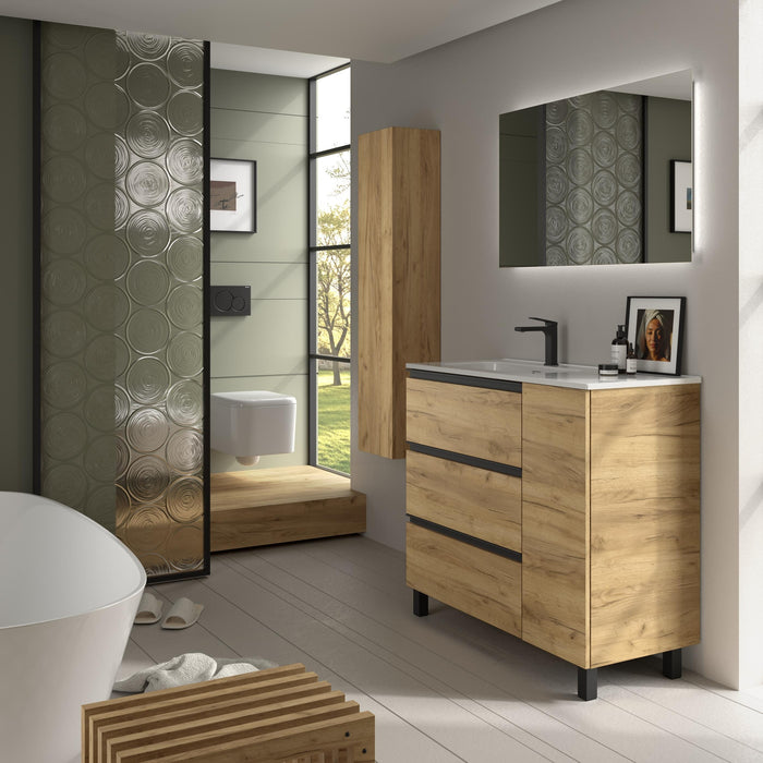 SALGAR 117551 BEQUIA PLUS METAL Mueble de Baño 1 poza Porcelana 110cm Roble